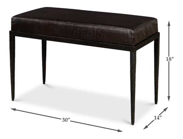Sarreid Duke Ridged Iron Bench - Stylish Black Iron And Leather Design For Modern Outdoor Spaces Black  53431