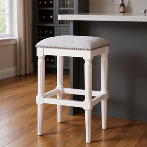 HomeRoots 31" Light Gray Upholstered Backless Bar Chair - Stylish Solid Wood Design for Modern Spaces 534320