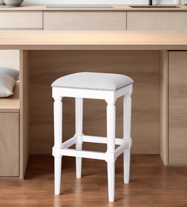 Homeroots 31" Light Gray And White Solid Wood Backless Bar Height Bar Chair   534320