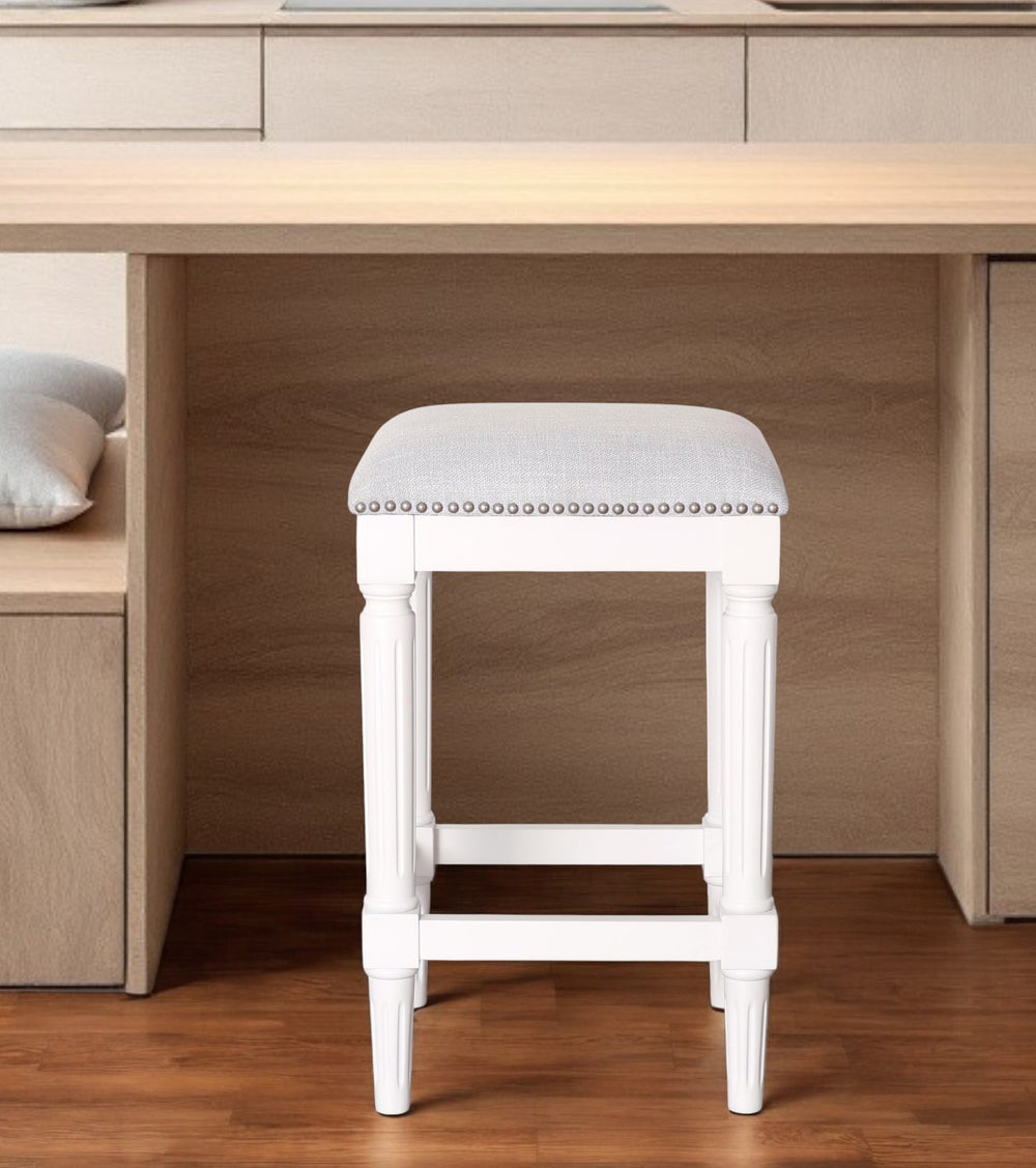 Homeroots 27" Gray And Antiqued White Solid Wood Backless Counter Height Bar Chair   534321