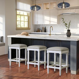 Homeroots 27" Gray And Antiqued White Solid Wood Backless Counter Height Bar Chair   534321