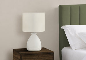 English Elm Lighting, Modern 17" Cream Ceramic Table Lamp With Textured Beehive Base & Ivory Drum Shade B2710P221300