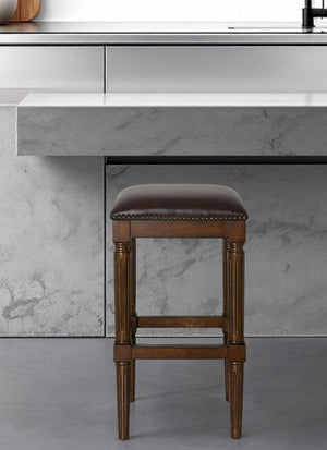 Homeroots 31" Brown And Dark Brown Solid Wood Backless Bar Height Bar Chair   534322