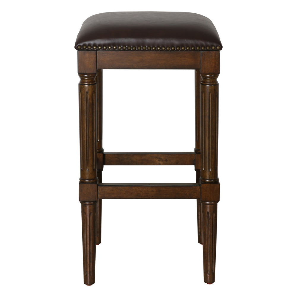 Homeroots 31" Brown And Dark Brown Solid Wood Backless Bar Height Bar Chair   534322