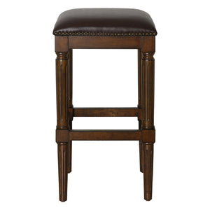 Homeroots 31" Brown And Dark Brown Solid Wood Backless Bar Height Bar Chair   534322
