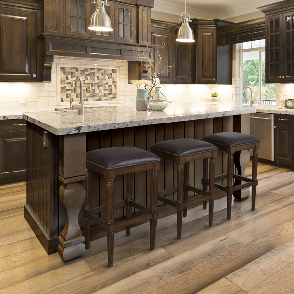 Homeroots 31" Brown And Dark Brown Solid Wood Backless Bar Height Bar Chair   534322