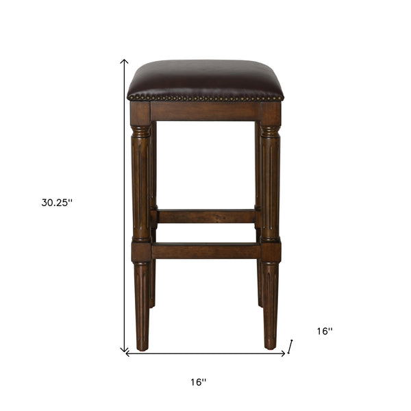 Homeroots 31" Brown And Dark Brown Solid Wood Backless Bar Height Bar Chair   534322