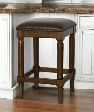 Homeroots 27" Brown And Dark Brown Solid Wood Backless Counter Height Bar Chair   534323