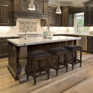 Homeroots 27" Brown And Dark Brown Solid Wood Backless Counter Height Bar Chair   534323