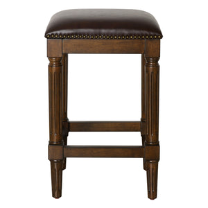 Homeroots 27" Brown And Dark Brown Solid Wood Backless Counter Height Bar Chair   534323