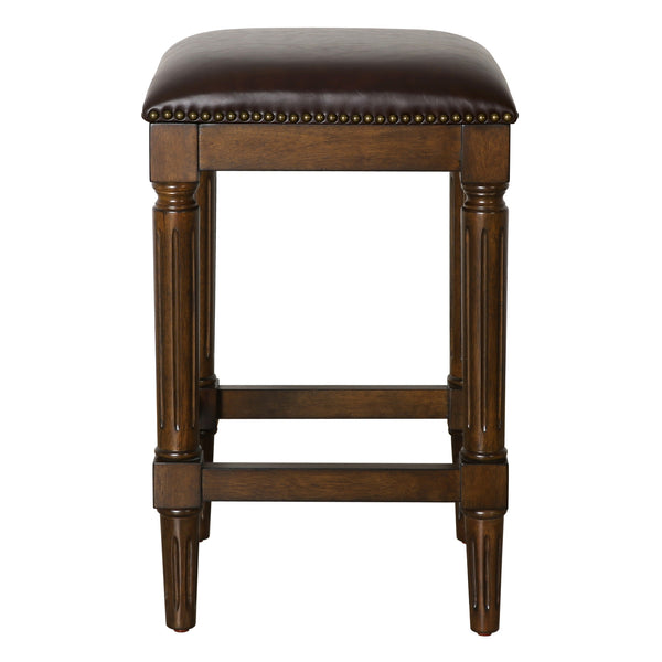 Homeroots 27" Brown And Dark Brown Solid Wood Backless Counter Height Bar Chair   534323