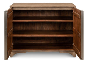 Sarreid Augustus 2 Door Cabinet - Stylish Flaky Pine Finish With Acacia & Iron In Antique Nickel Design Tan  53435