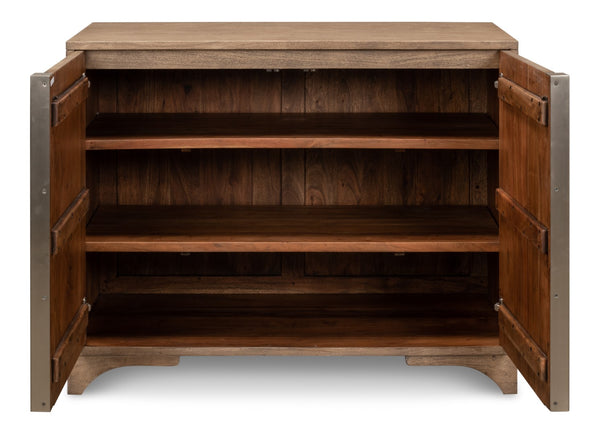 Sarreid Augustus 2 Door Cabinet - Stylish Flaky Pine Finish With Acacia & Iron In Antique Nickel Design Tan  53435