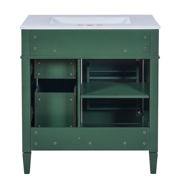 English Elm 30'' Bathroom Vanity Set With Mirror, Modern Freestanding Cabinet, Ceramic Sink & Ample Storage Space SW000127AAF-1