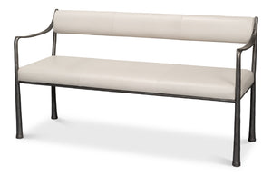 Sarreid Eliana Bench - Stylish Napa Off White Leather With Durable Gunmetal Finish Iron Frame For Elegance White  53436