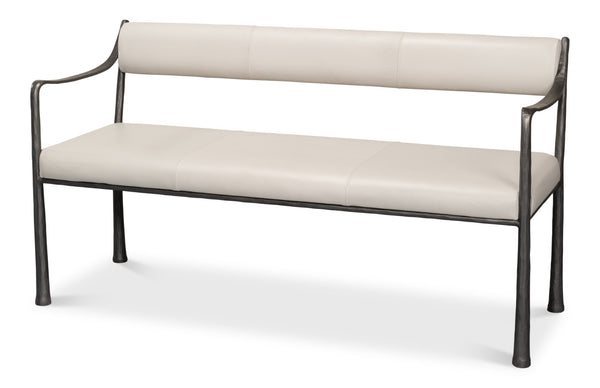 Sarreid Eliana Bench - Stylish Napa Off White Leather With Durable Gunmetal Finish Iron Frame For Elegance White  53436