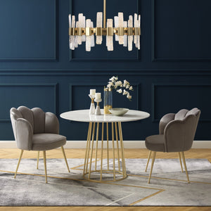HomeRoots 42" White Marble Pedestal Dining Table with Gold Base - Modern Round Design for Stylish Spaces 534367