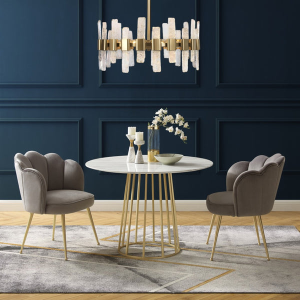 HomeRoots 42" White Marble Pedestal Dining Table with Gold Base - Modern Round Design for Stylish Spaces 534367