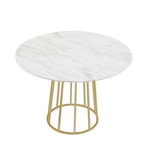 HomeRoots 42" White Marble Pedestal Dining Table with Gold Base - Modern Round Design for Stylish Spaces 534367