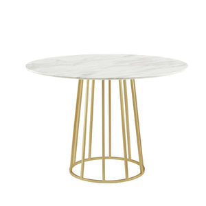 HomeRoots 42" White Marble Pedestal Dining Table with Gold Base - Modern Round Design for Stylish Spaces 534367