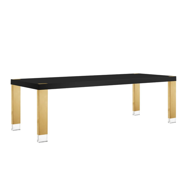HomeRoots 95" Elegant Wood and Stainless Steel Dining Table - Modern Centerpiece for Entertaining & Dining Black/Gold 534368