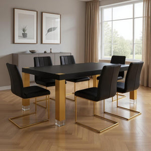 HomeRoots 95" Elegant Wood and Stainless Steel Dining Table - Modern Centerpiece for Entertaining & Dining Black/Gold 534368