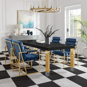 HomeRoots 95" Elegant Wood and Stainless Steel Dining Table - Modern Centerpiece for Entertaining & Dining Black/Gold 534368
