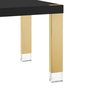 HomeRoots 95" Elegant Wood and Stainless Steel Dining Table - Modern Centerpiece for Entertaining & Dining Black/Gold 534368
