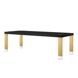 HomeRoots 95" Elegant Wood and Stainless Steel Dining Table - Modern Centerpiece for Entertaining & Dining Black/Gold 534368