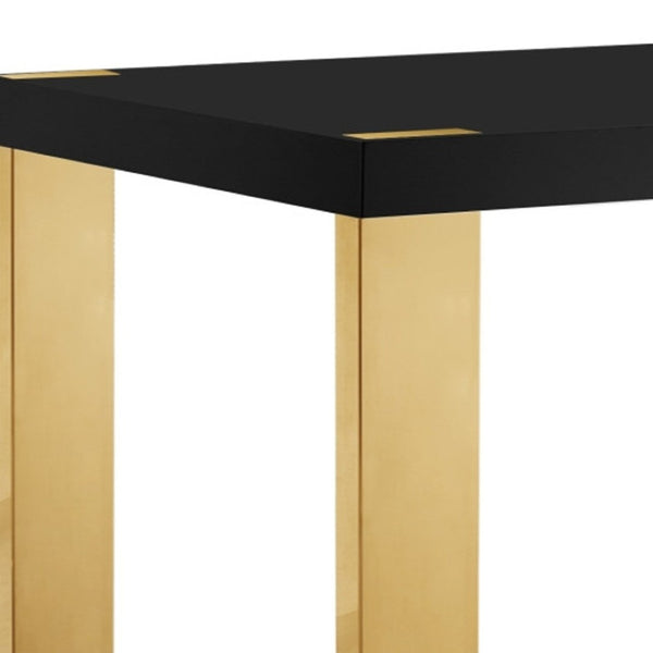 HomeRoots 95" Elegant Wood and Stainless Steel Dining Table - Modern Centerpiece for Entertaining & Dining Black/Gold 534368