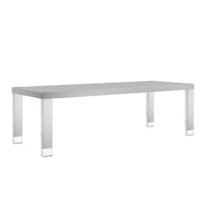 HomeRoots 95" Elegant Wood and Stainless Steel Dining Table - Modern Centerpiece for Entertaining & Dining Light Grey/Chrome 534369
