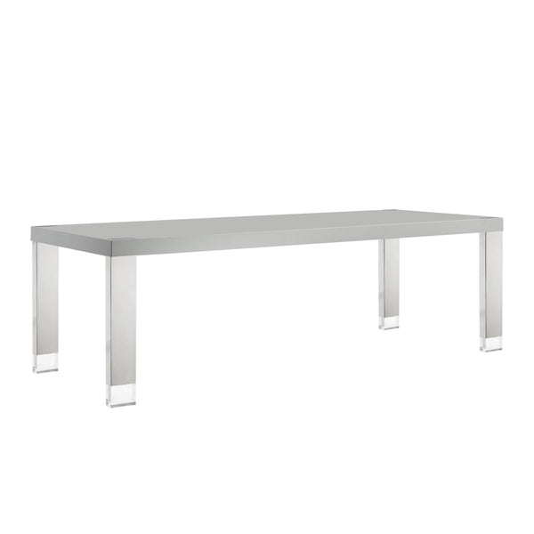 HomeRoots 95" Elegant Wood and Stainless Steel Dining Table - Modern Centerpiece for Entertaining & Dining Light Grey/Chrome 534369