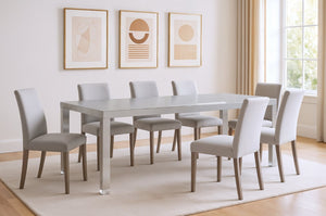 HomeRoots 95" Elegant Wood and Stainless Steel Dining Table - Modern Centerpiece for Entertaining & Dining Light Grey/Chrome 534369