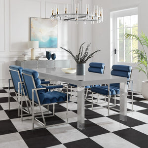 HomeRoots 95" Elegant Wood and Stainless Steel Dining Table - Modern Centerpiece for Entertaining & Dining Light Grey/Chrome 534369