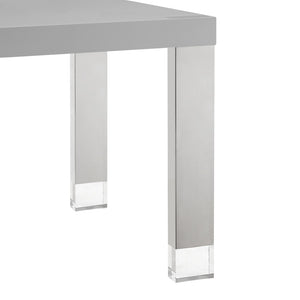 HomeRoots 95" Elegant Wood and Stainless Steel Dining Table - Modern Centerpiece for Entertaining & Dining Light Grey/Chrome 534369