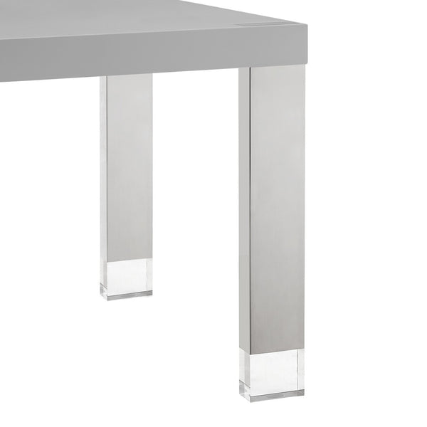 HomeRoots 95" Elegant Wood and Stainless Steel Dining Table - Modern Centerpiece for Entertaining & Dining Light Grey/Chrome 534369