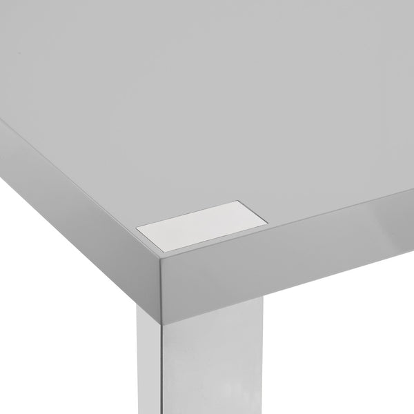 HomeRoots 95" Elegant Wood and Stainless Steel Dining Table - Modern Centerpiece for Entertaining & Dining Light Grey/Chrome 534369