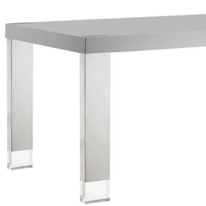 HomeRoots 95" Elegant Wood and Stainless Steel Dining Table - Modern Centerpiece for Entertaining & Dining Light Grey/Chrome 534369