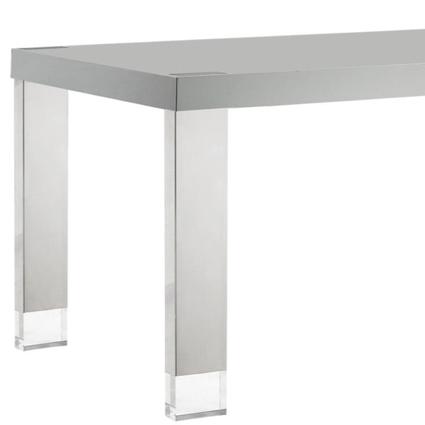 HomeRoots 95" Elegant Wood and Stainless Steel Dining Table - Modern Centerpiece for Entertaining & Dining Light Grey/Chrome 534369