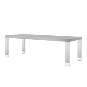 HomeRoots 95" Elegant Wood and Stainless Steel Dining Table - Modern Centerpiece for Entertaining & Dining Light Grey/Chrome 534369