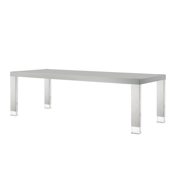 HomeRoots 95" Elegant Wood and Stainless Steel Dining Table - Modern Centerpiece for Entertaining & Dining Light Grey/Chrome 534369