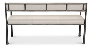 Sarreid Eliana Bench - Stylish Napa Off White Leather With Durable Gunmetal Finish Iron Frame For Elegance White  53436