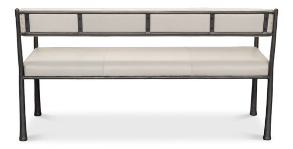 Sarreid Eliana Bench - Stylish Napa Off White Leather With Durable Gunmetal Finish Iron Frame For Elegance White  53436