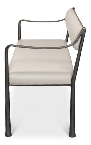 Sarreid Eliana Bench - Stylish Napa Off White Leather With Durable Gunmetal Finish Iron Frame For Elegance White  53436