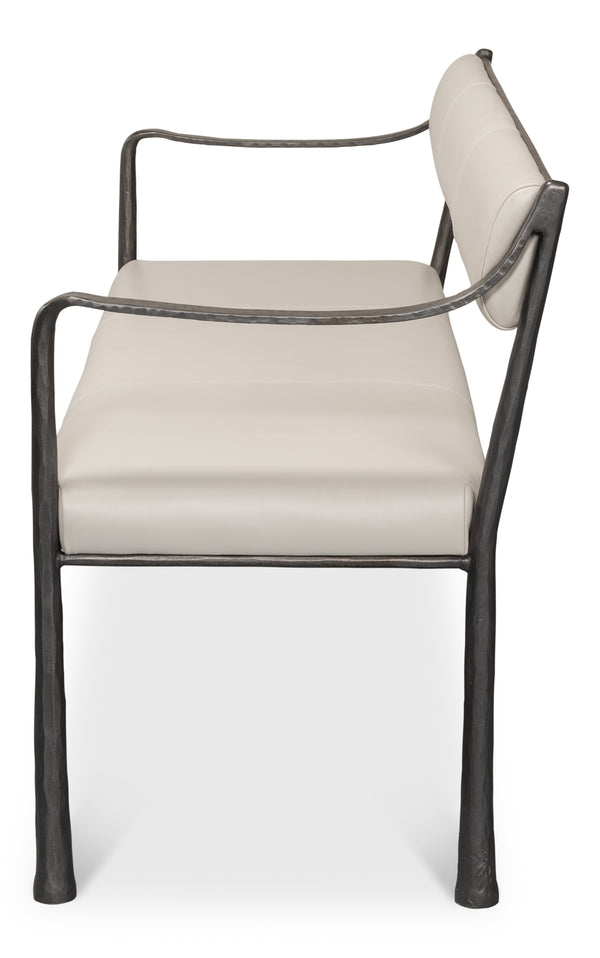Sarreid Eliana Bench - Stylish Napa Off White Leather With Durable Gunmetal Finish Iron Frame For Elegance White  53436