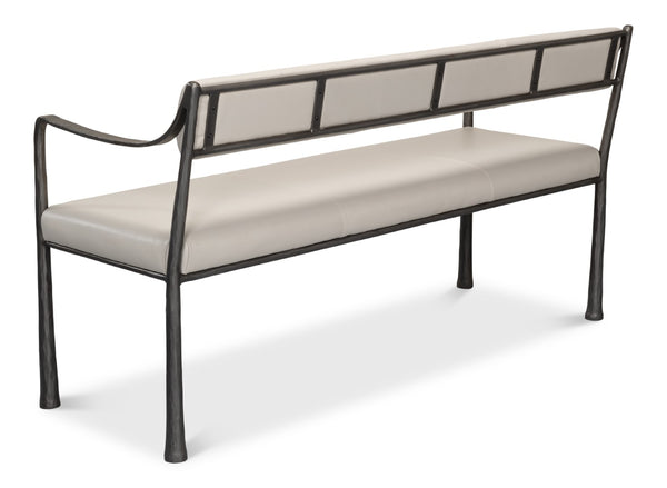 Sarreid Eliana Bench - Stylish Napa Off White Leather With Durable Gunmetal Finish Iron Frame For Elegance White  53436
