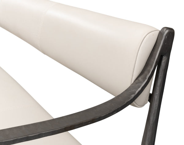 Sarreid Eliana Bench - Stylish Napa Off White Leather With Durable Gunmetal Finish Iron Frame For Elegance White  53436