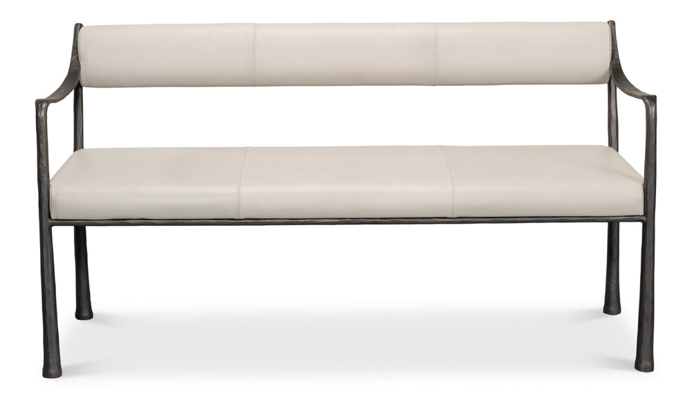 Sarreid Eliana Bench - Stylish Napa Off White Leather With Durable Gunmetal Finish Iron Frame For Elegance White  53436