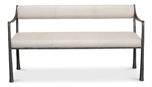 Sarreid Eliana Bench - Stylish Napa Off White Leather With Durable Gunmetal Finish Iron Frame For Elegance White  53436