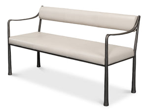 Sarreid Eliana Bench - Stylish Napa Off White Leather With Durable Gunmetal Finish Iron Frame For Elegance White  53436